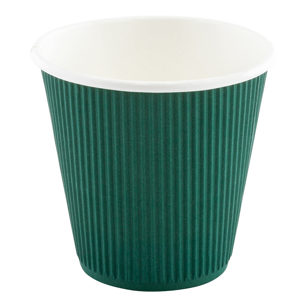 8 oz Forest Green Paper Coffee Cup - Ripple Wall - 3 1/2" x 3 1/2" x 3 1/4" - 500 count box