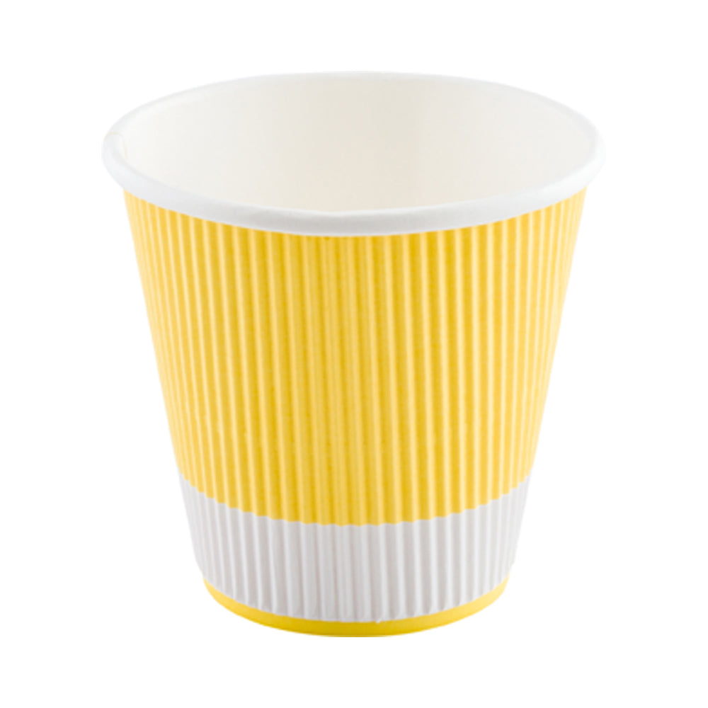 8 oz Light Yellow Paper Coffee Cup - Ripple Wall - 3 1/2" x 3 1/2" x 3 1/4" - 500 count box