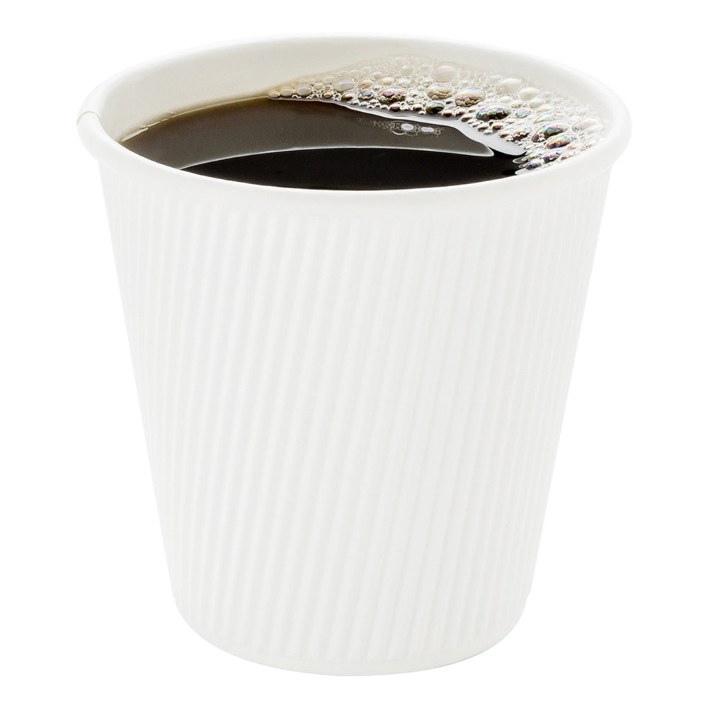 8 oz White Paper Coffee Cup - Ripple Wall - 3 1/2" x 3 1/2" x 3 1/4" - 500 count box