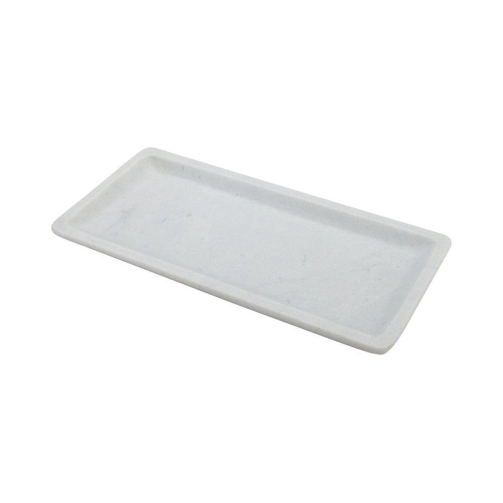 Stone Tek Rectangle White Marble Small Serving Plate - Italian - 9 3/4" x 4 3/4" x 3/4" - 1 count box