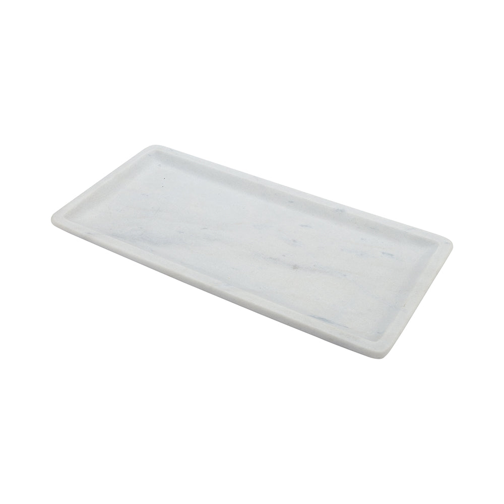 Stone Tek Rectangle White Marble Medium Serving Plate - Italian - 11 3/4" x 5 3/4" x 3/4" - 1 count box