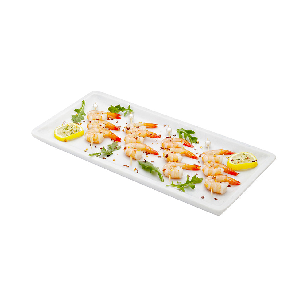 Stone Tek Rectangle White Marble Large Serving Plate - Italian - 13 3/4" x 6 1/2" x 3/4" - 1 count box