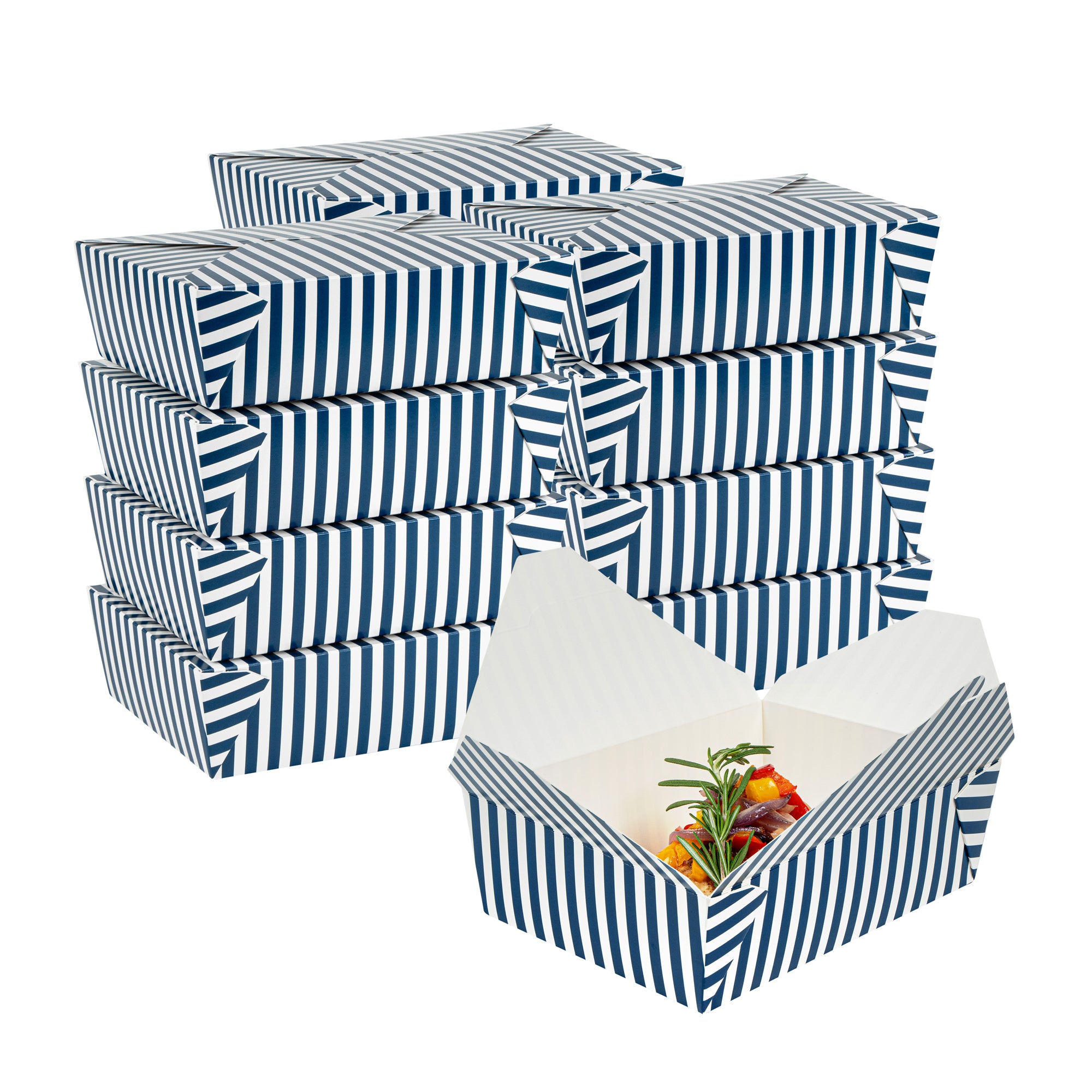 Bio Tek 71 oz Rectangle Blue and White Stripe Paper #3 Bio Box Take Out Container - 8 1/2" x 6 1/4" x 2 1/2" - 200 count box