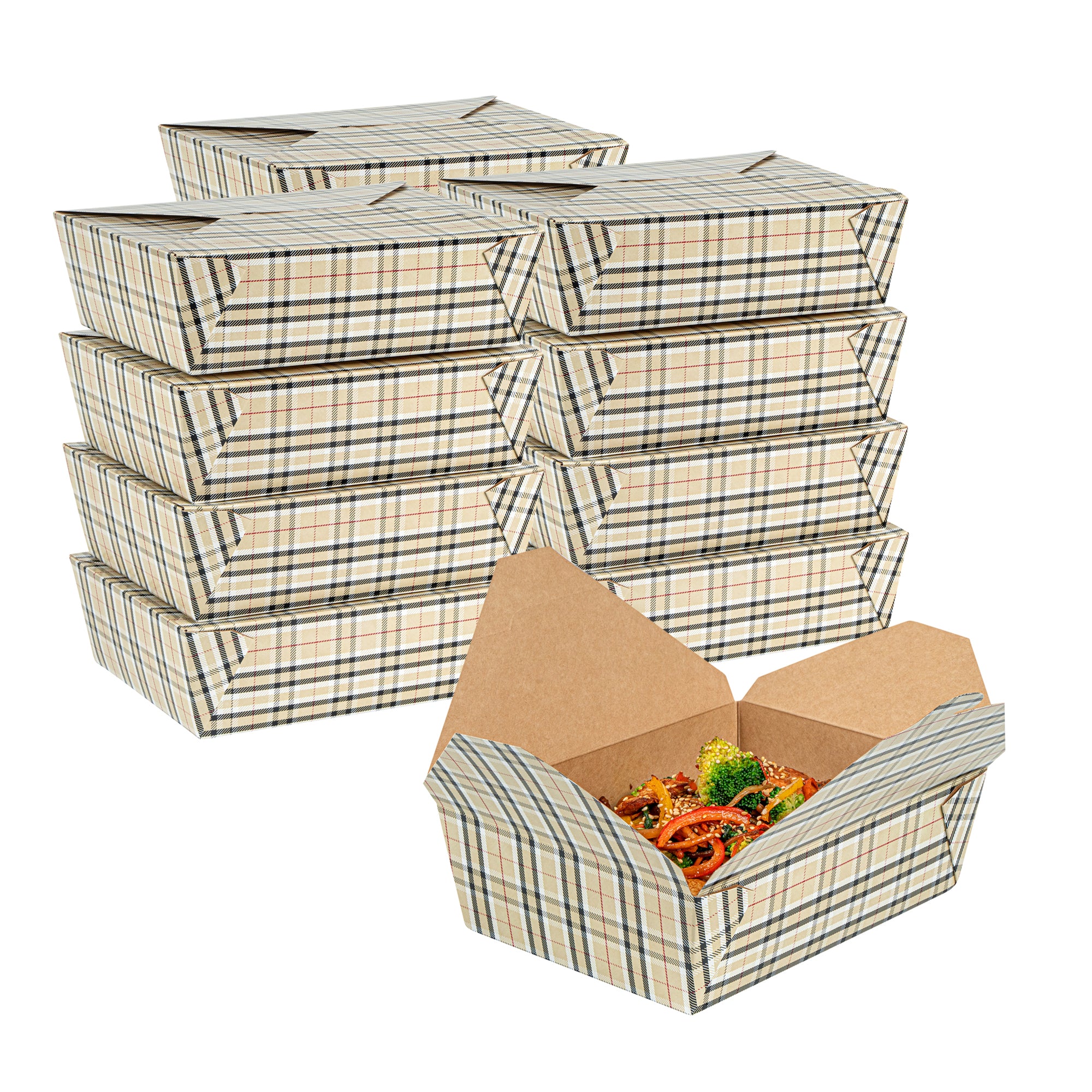 Bio Tek 71 oz Rectangle Plaid Paper #3 Bio Box Take Out Container - 8 1/2" x 6 1/4" x 2 1/2" - 200 count box