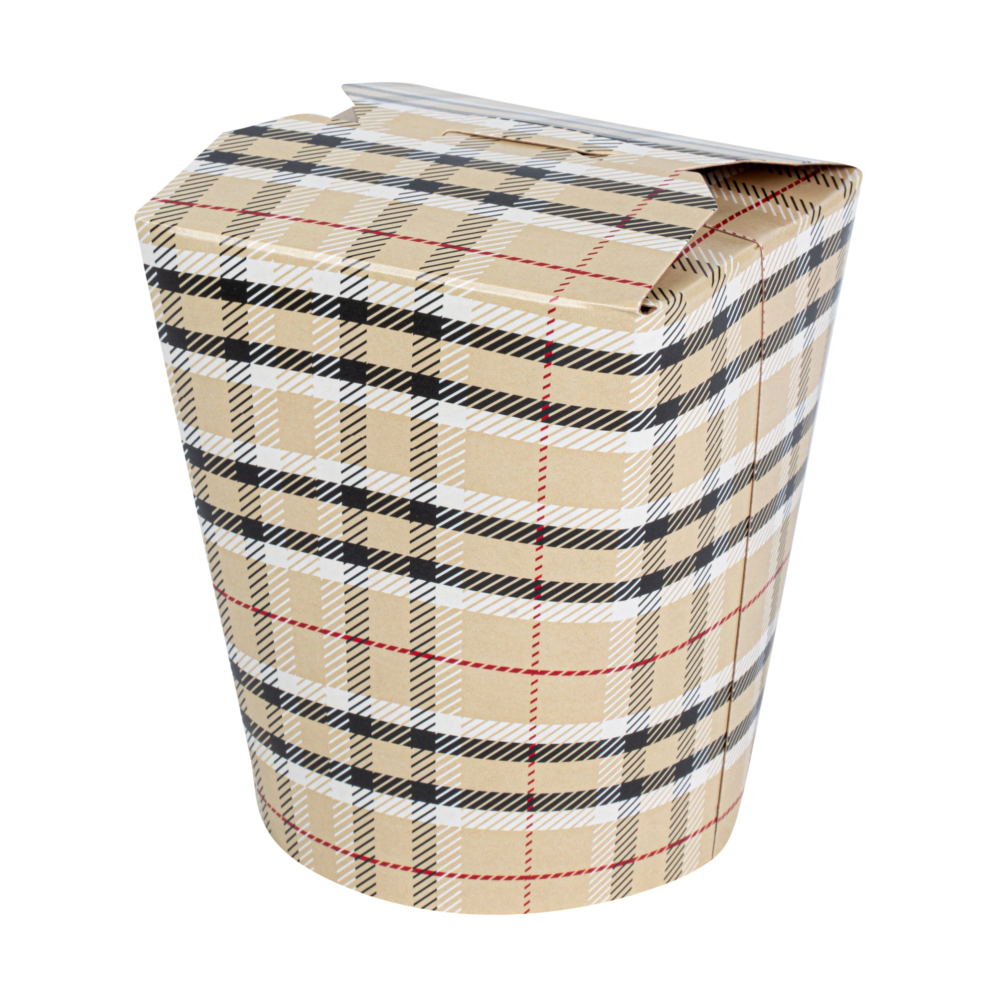 Bio Tek 16 oz Round Plaid Paper Noodle Take Out Container - 3 1/4" x 3" x 4" - 200 count box