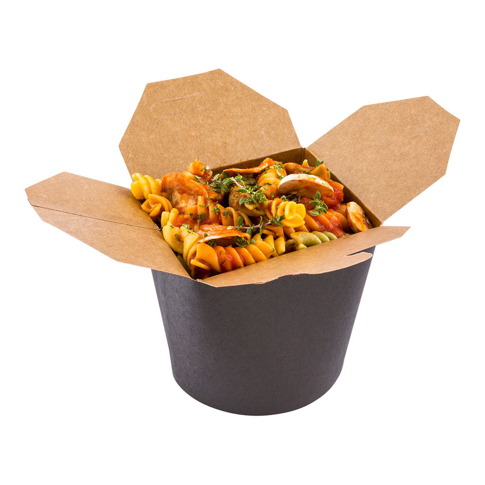 Bio Tek 26 oz Round Black Paper Noodle Take Out Container - 4" x 3 1/2" x 3 3/4" - 200 count box