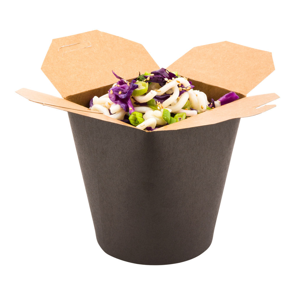 Bio Tek 32 oz Round Black Paper Noodle Take Out Container - 4" x 3 1/2" x 4 1/2" - 200 count box