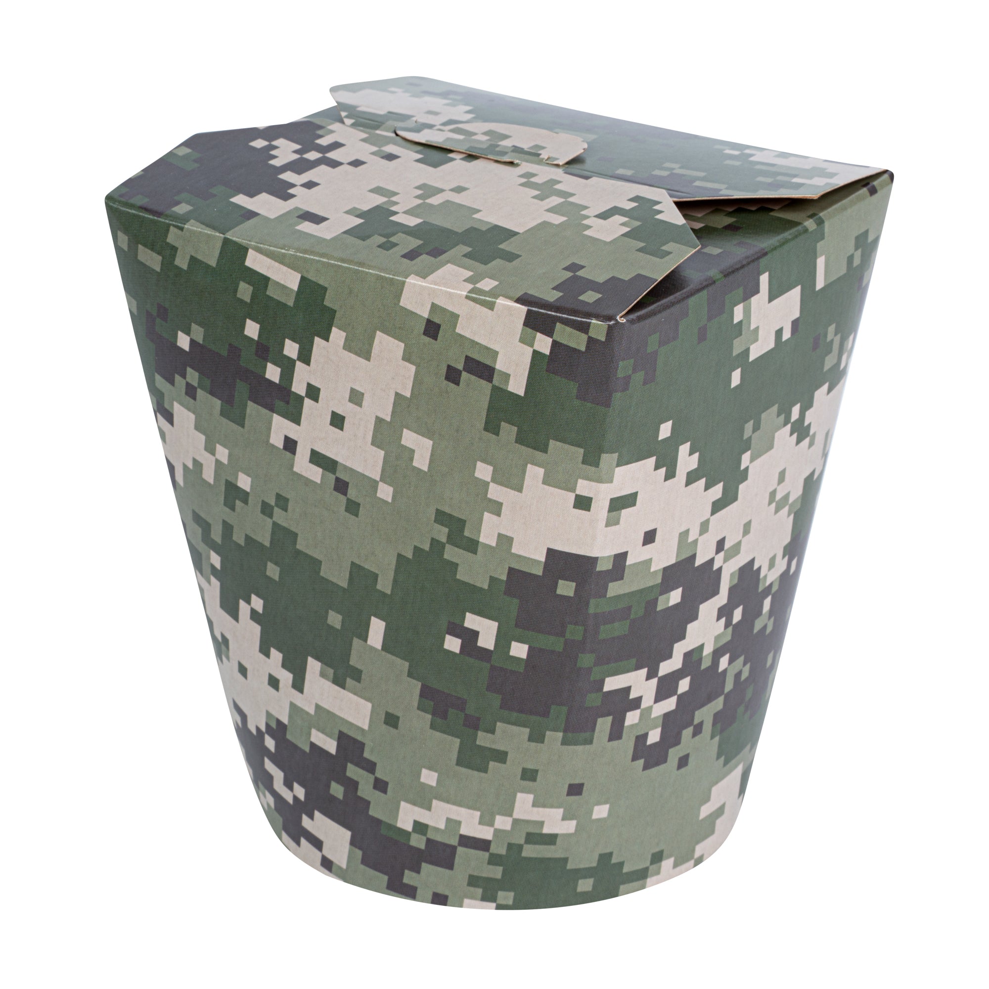 Bio Tek 32 oz Round Camouflage Paper Noodle Take Out Container - 4" x 3 1/2" x 4 1/2" - 200 count box