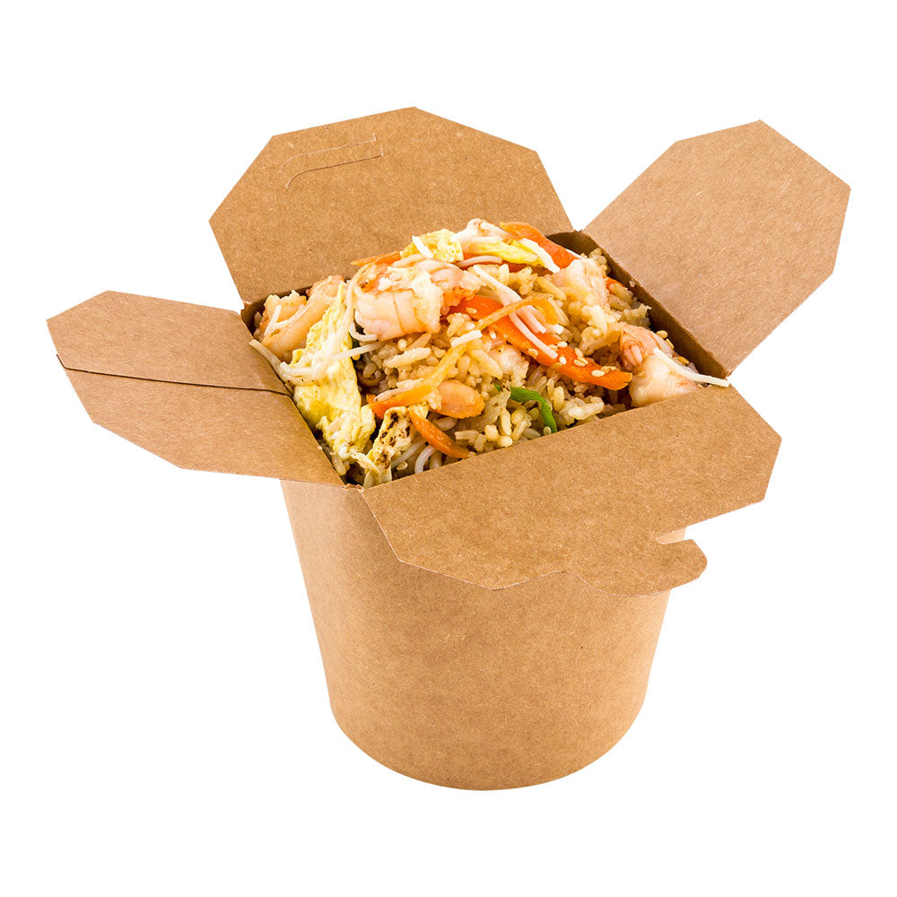 Bio Tek 32 oz Round Kraft Paper Noodle Take Out Container - 4" x 3 1/2" x 4 1/2" - 200 count box