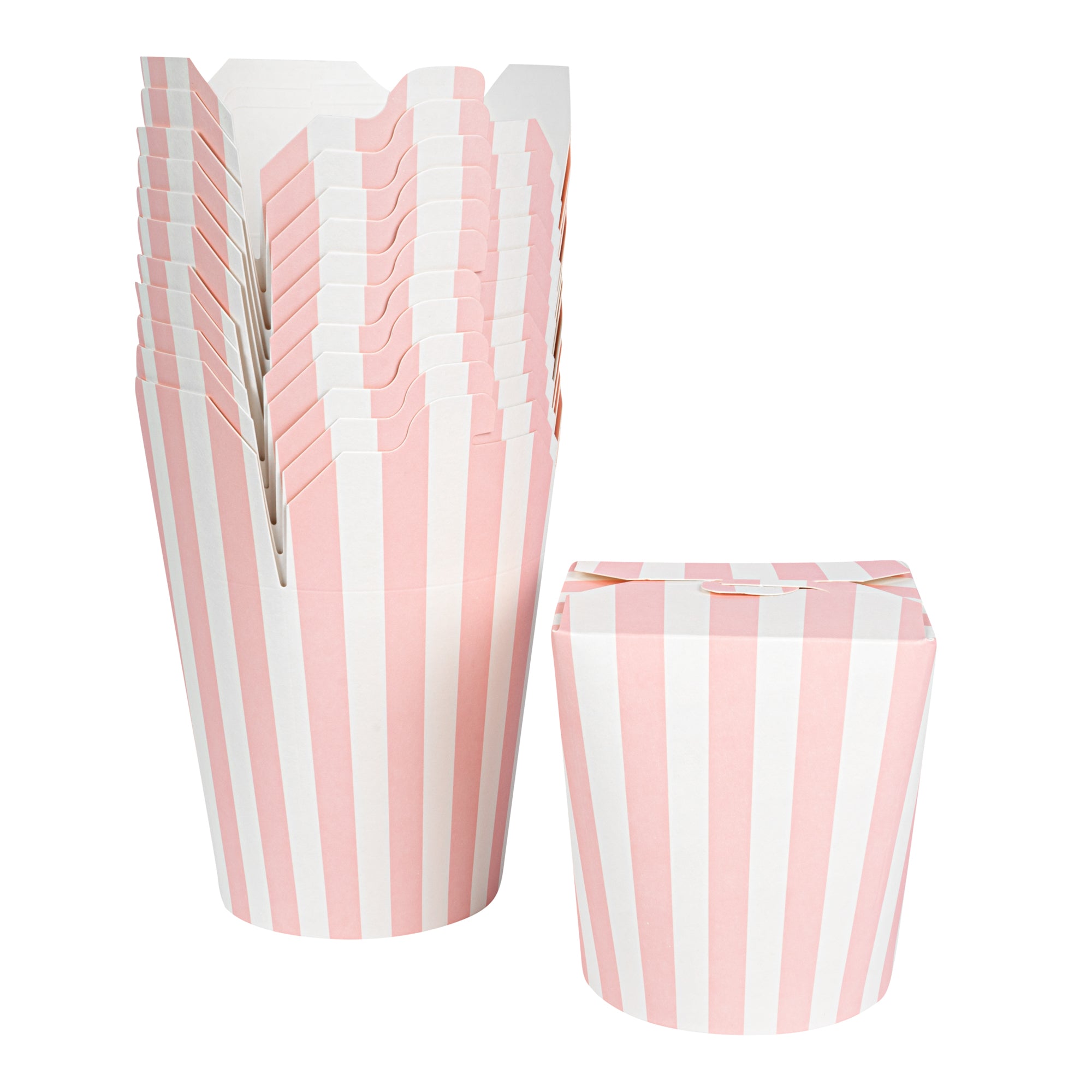 Bio Tek 32 oz Round Pink and White Stripe Paper Noodle Take Out Container - 4" x 3 1/2" x 4 1/2" - 200 count box