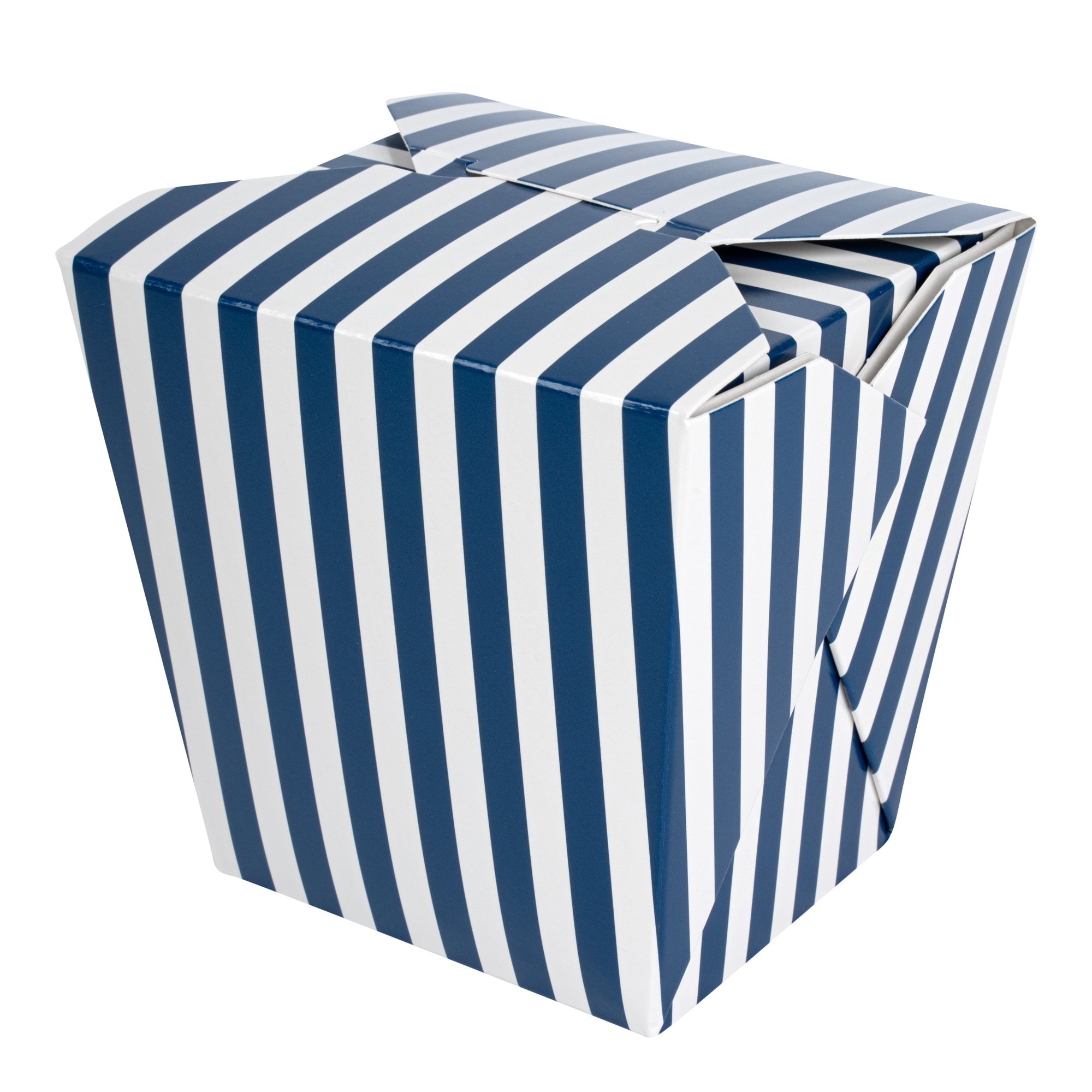 Bio Tek 26 oz Square Blue and White Stripe Paper Noodle Take Out Container - 4" x 3 1/2" x 4" - 200 count box