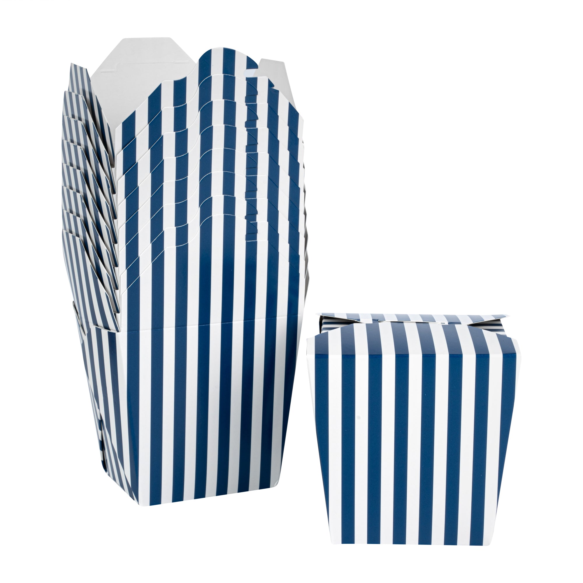 Bio Tek 26 oz Square Blue and White Stripe Paper Noodle Take Out Container - 4" x 3 1/2" x 4" - 200 count box