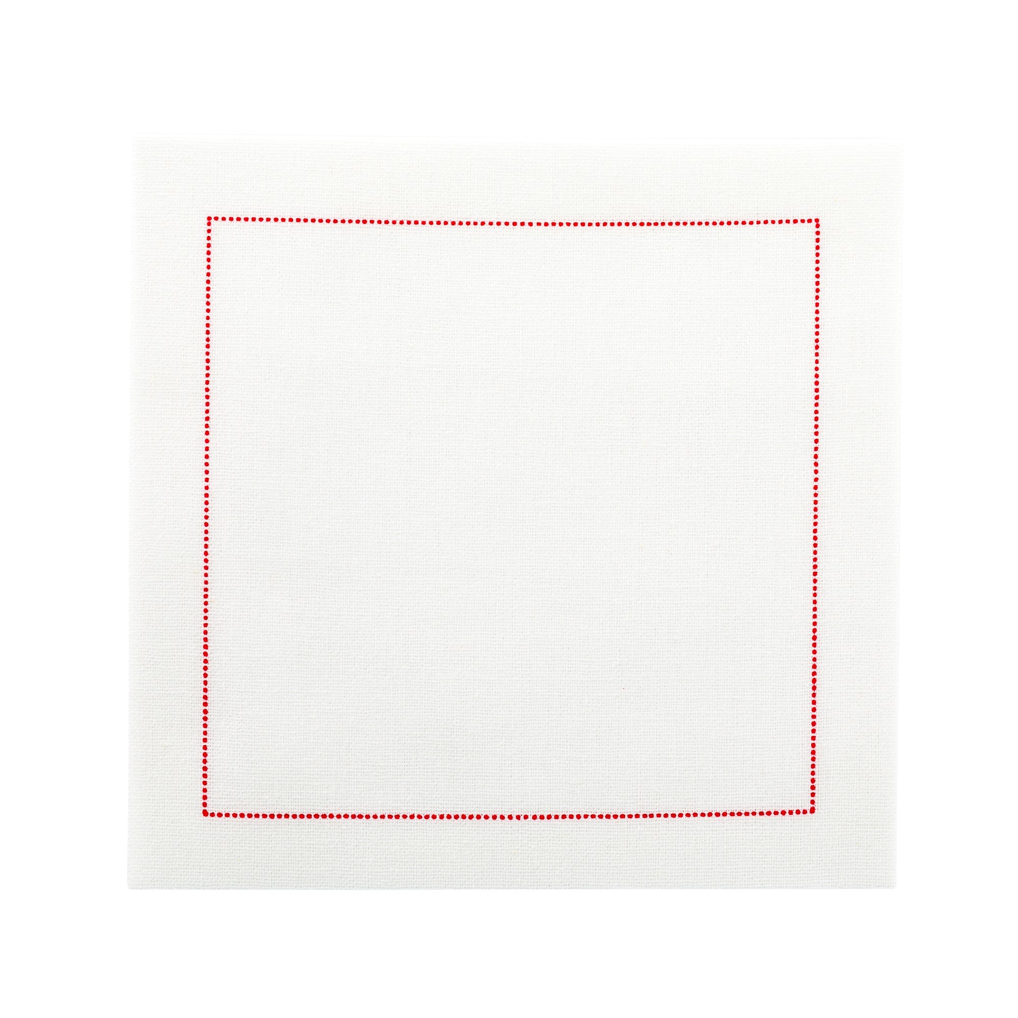 Napluxe Ecru Cotton Cocktail Napkin - Red Stitch, Organic, Disposable - 4 1/2" x 4 1/2" - 500 count box