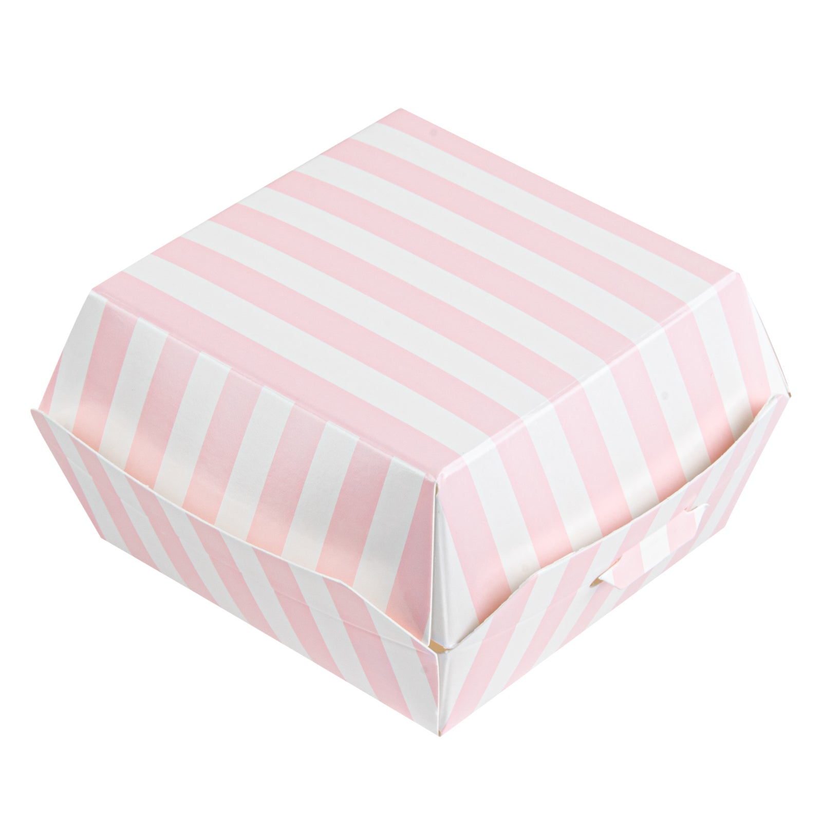 Pink and White Stripe Paper Mini Burger Box - 2 3/4" x 2 3/4" x 2" - 100 count box