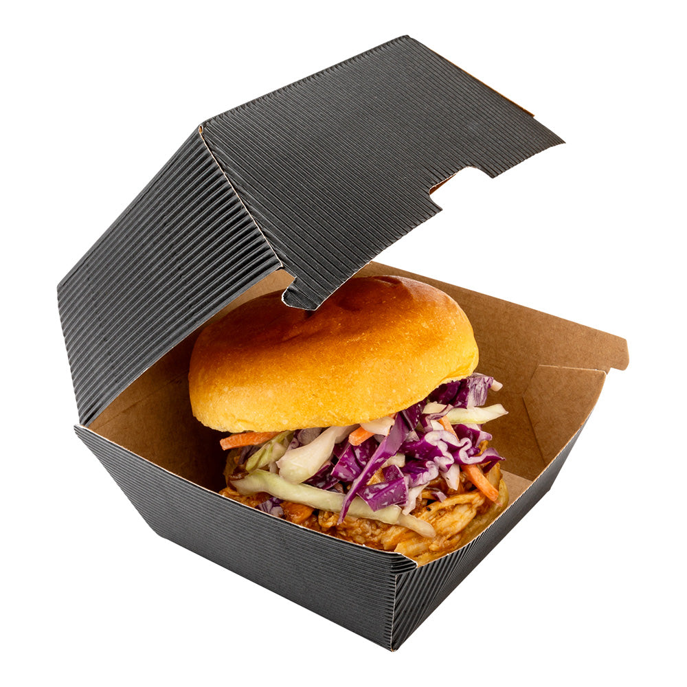 Black Paper Burger Box - Ripple Wall - 4" x 4" x 3 3/4" - 100 count box