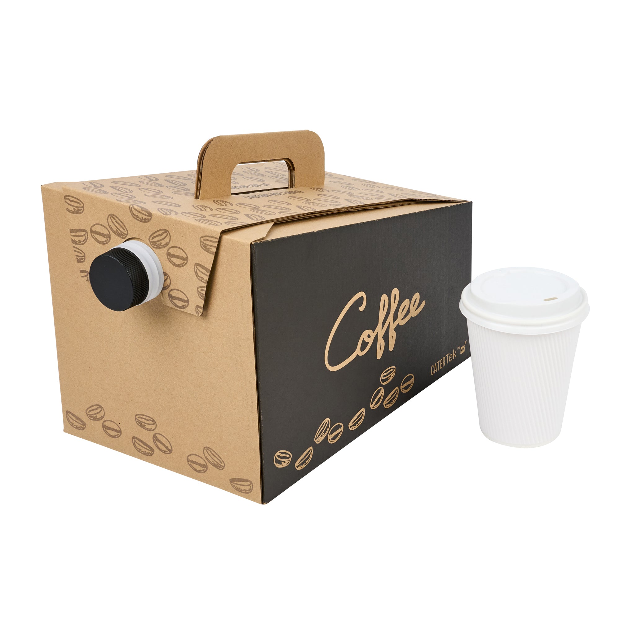 Cater Tek 96 oz Kraft and Black Paper Coffee / Beverage Take Out Container - 12 Cups - 10 count box