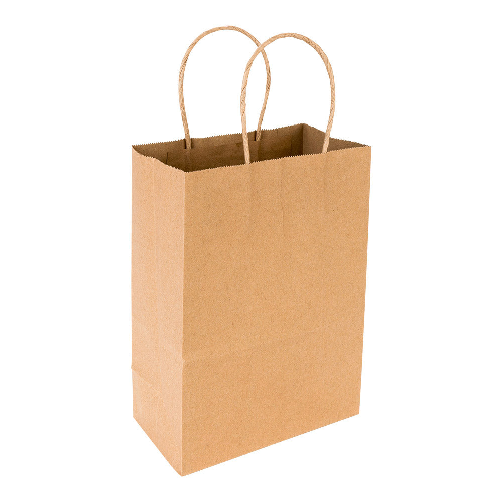 Saving Nature Kraft Paper Small Retail Bag - with Handles - 6" x 3 1/4" x 8 1/4" - 100 count box