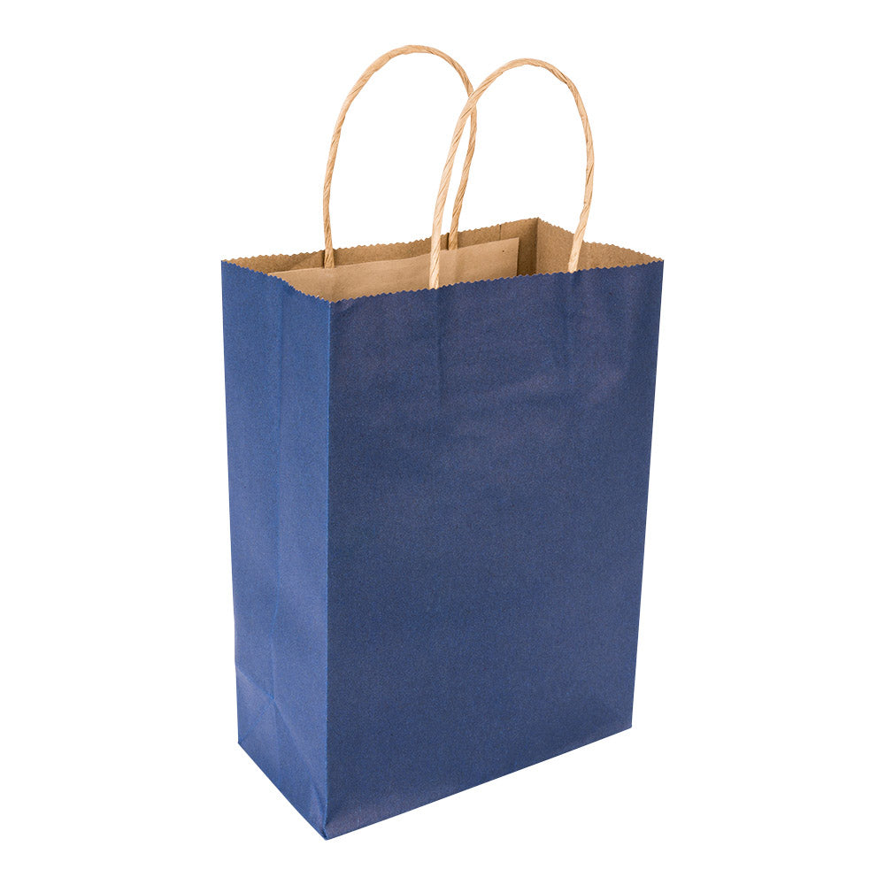 Saving Nature Dark Blue Paper Medium Retail Bag - with Handles - 10" x 6 3/4" x 12" - 100 count box