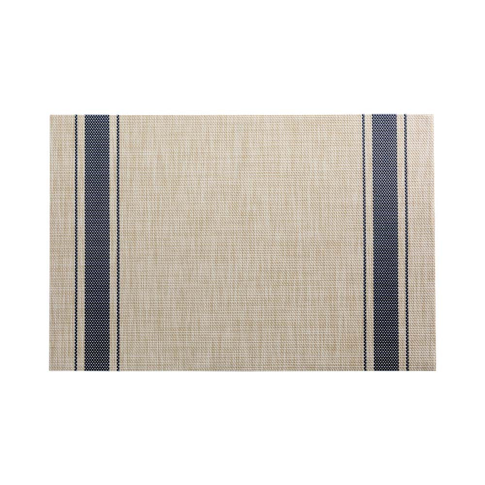 French Countryside Khaki Vinyl Woven Placemat - with Navy Stripe - 16" x 12" - 6 count box