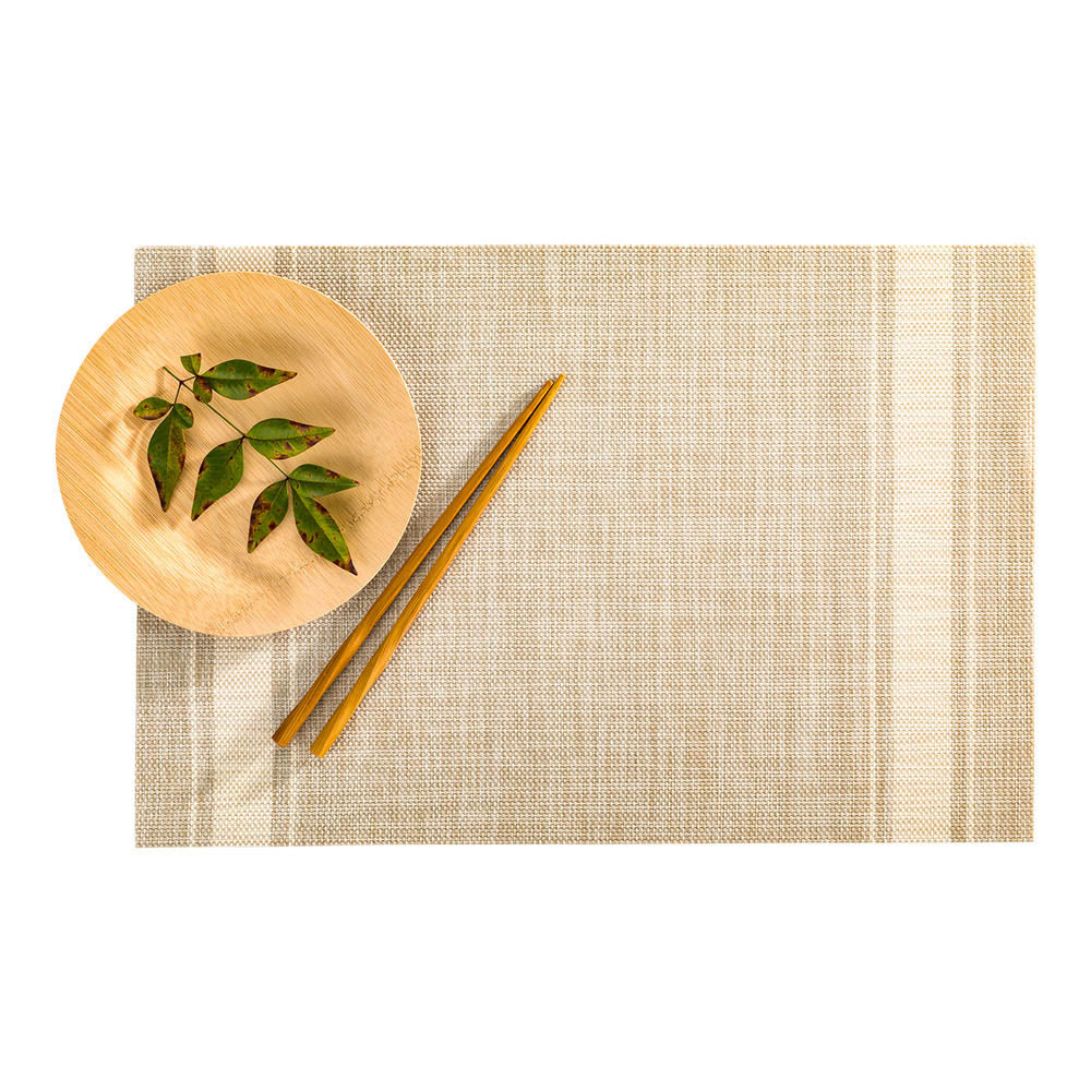 French Countryside Khaki Vinyl Woven Placemat - with Eggshell Stripe - 16" x 12" - 6 count box