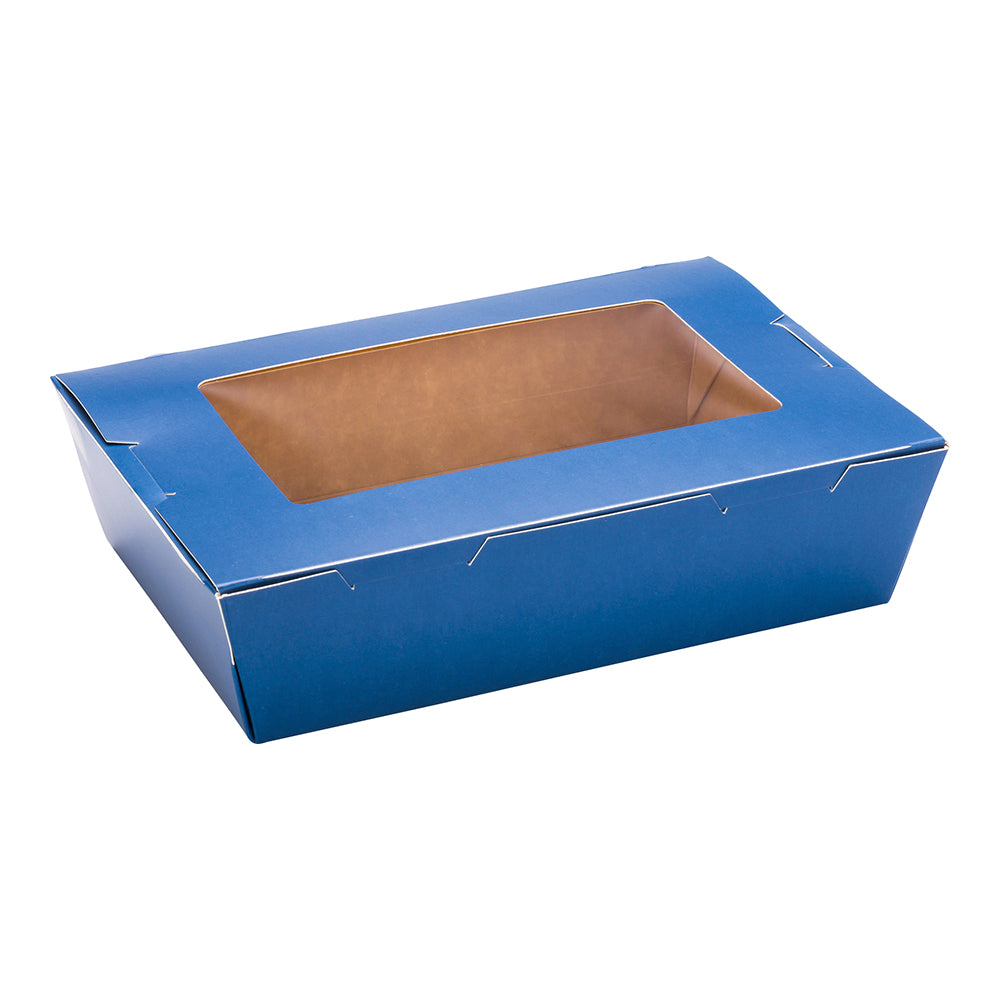 Cafe Vision 42 oz Midnight Blue Paper Medium Take Out Container - Hinge Lock - 8" x 5 1/2" x 2" - 200 count box