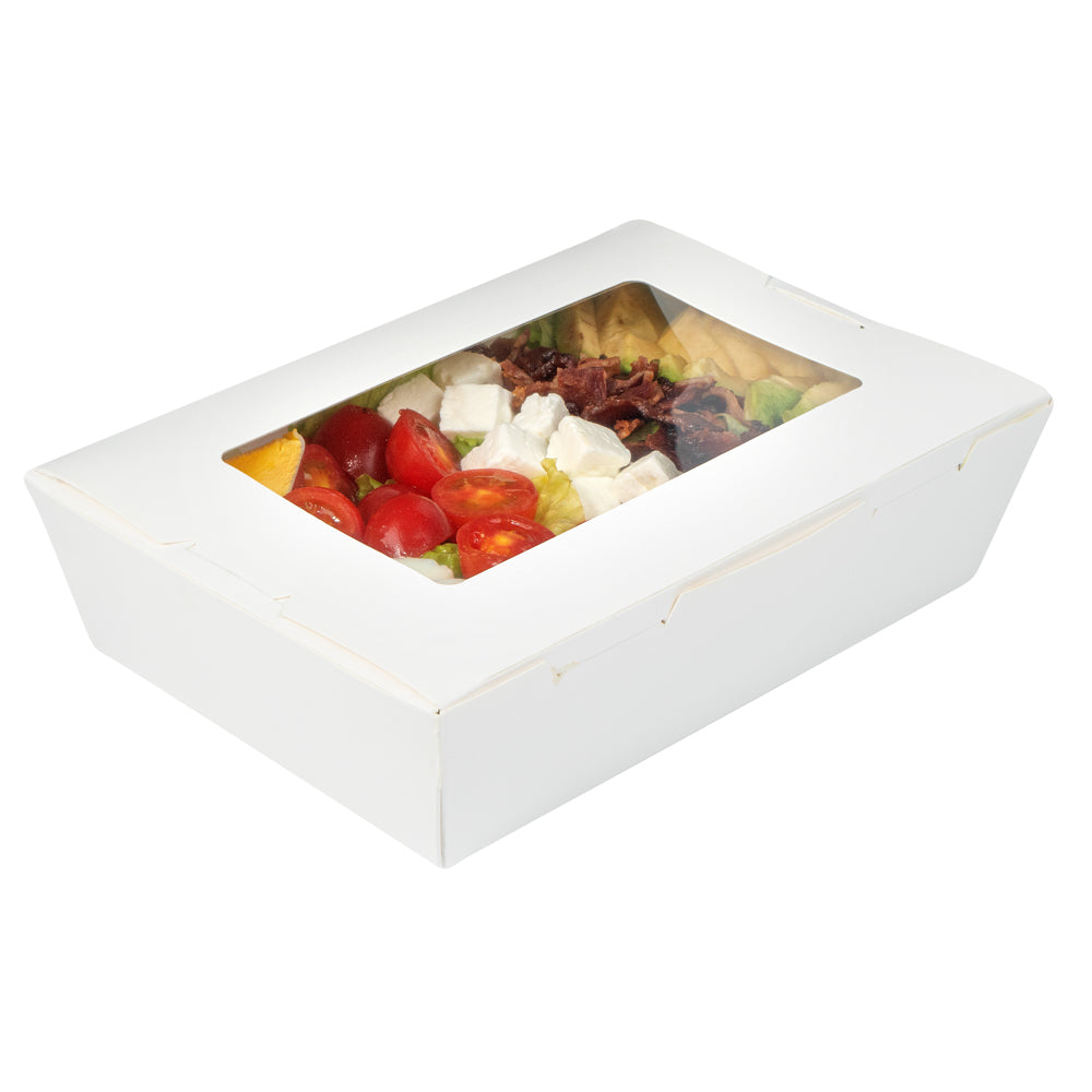 Cafe Vision 42 oz White Paper Medium Take Out Container - Hinge Lock - 8" x 5 1/2" x 2" - 200 count box