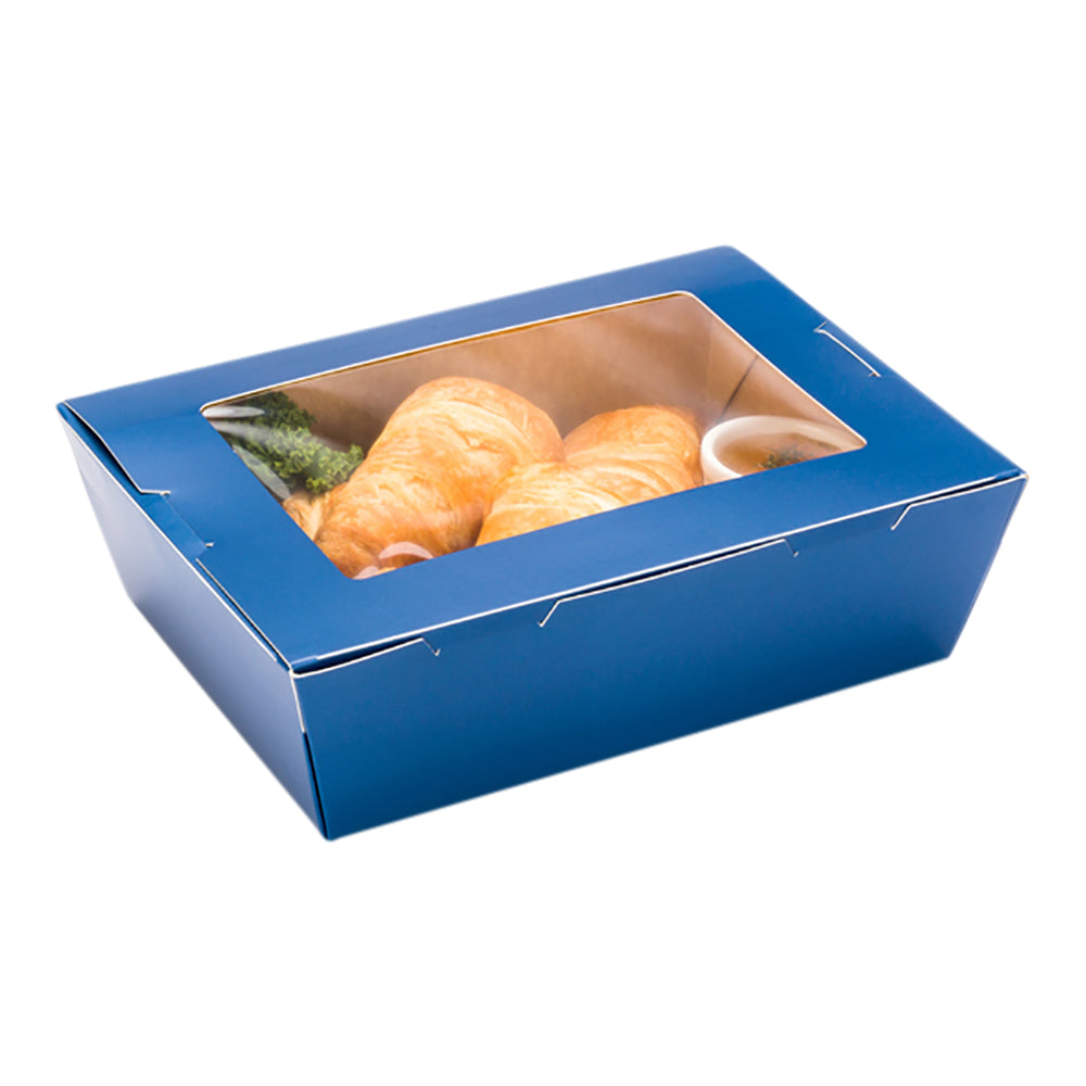 Cafe Vision 71 oz Midnight Blue Paper Large Take Out Container - Hinge Lock - 8 3/4" x 6 1/2" x 2 1/2" - 200 count box