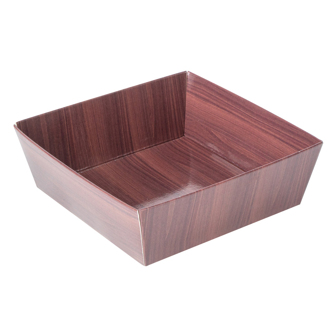 Matsuri Vision Wood Grain Paper Small Sushi Container - 3 3/4" x 3 3/4" x 1 1/2" - 100 count box