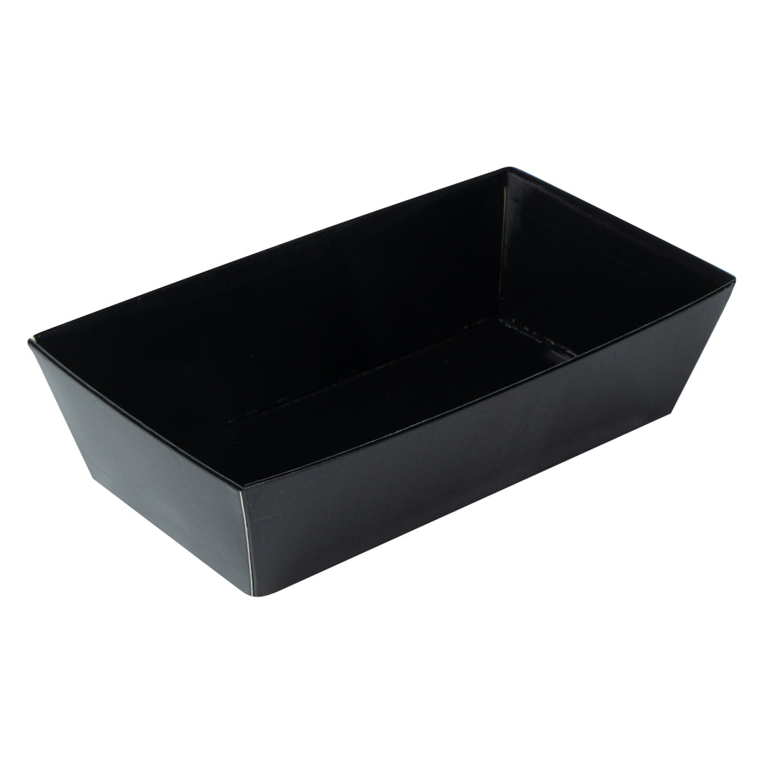 Matsuri Vision Rectangle Black Paper Small Sushi Container - 4 3/4" x 2 1/2" x 1 1/2" - 100 count box