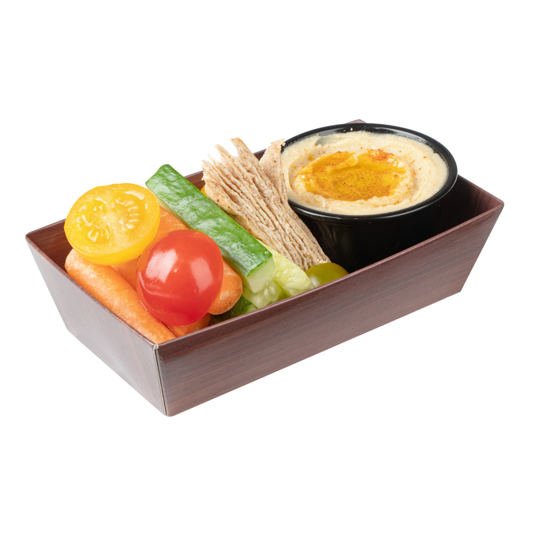 Matsuri Vision Wood Grain Paper Small Sushi Container - 4 3/4" x 2 1/2" x 1 1/2" - 100 count box