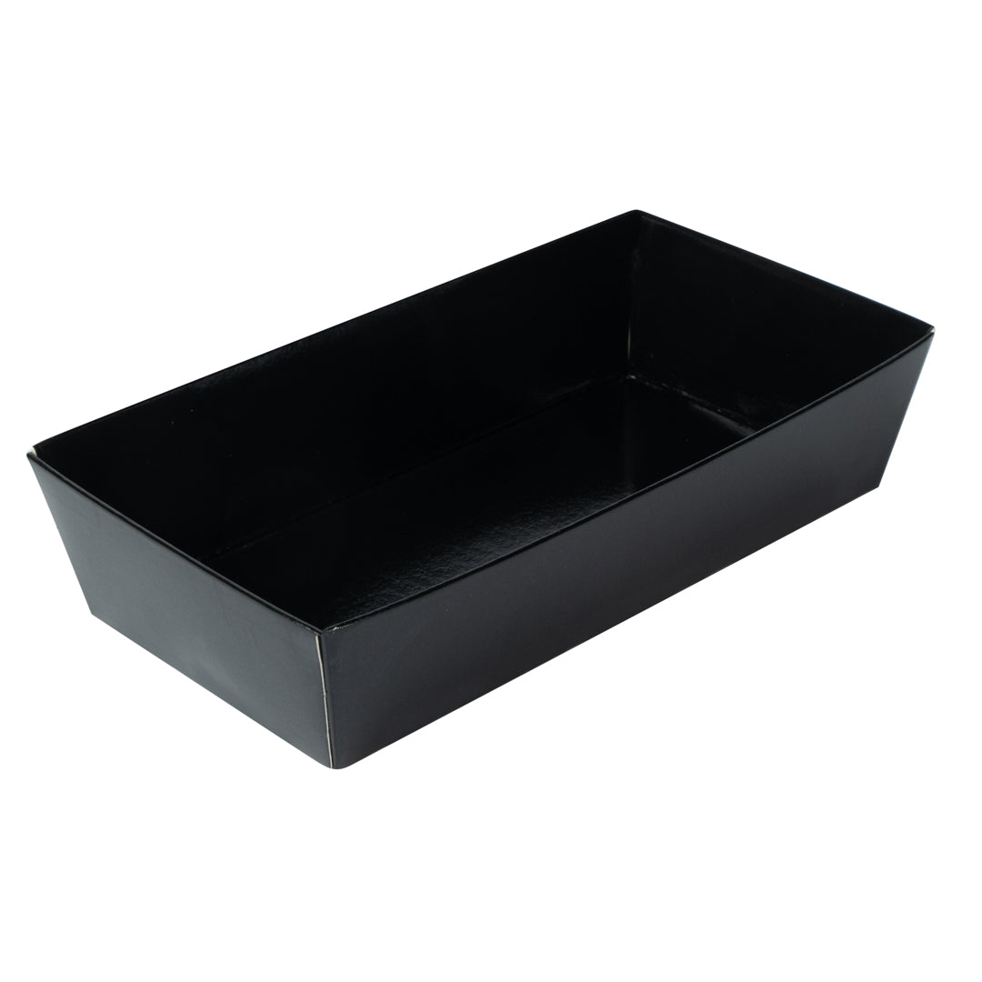 Matsuri Vision Rectangle Black Paper Medium Sushi Container - 5 1/2" x 2 3/4" x 1 1/2" - 100 count box