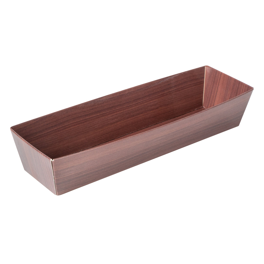 Matsuri Vision Wood Grain Paper Small Maki Sushi Container - 6 1/2" x 1 3/4" x 1 1/2" - 100 count box