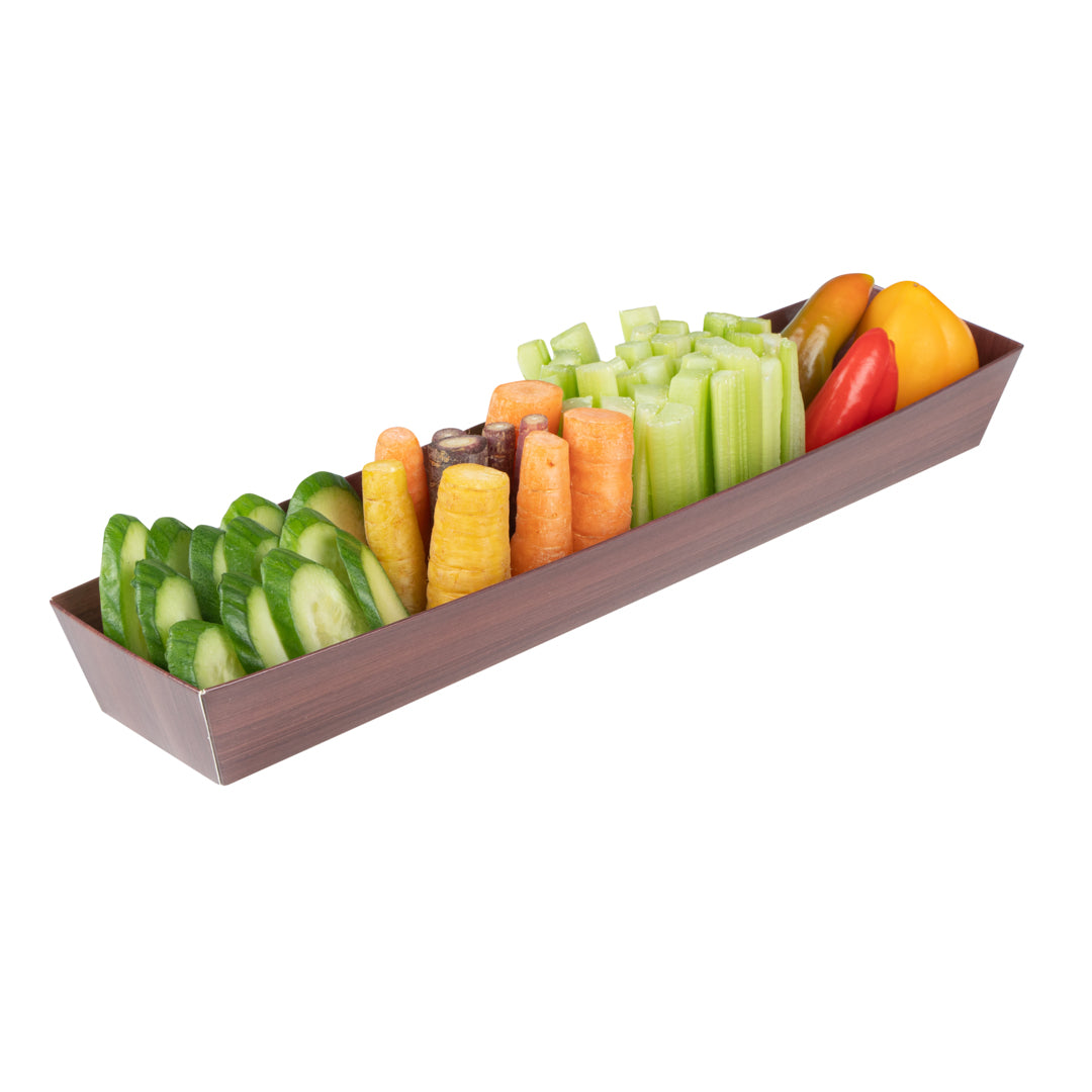 Matsuri Vision Wood Grain Paper Large Maki Sushi Container - 11 1/4" x 2" x 1 1/2" - 100 count box