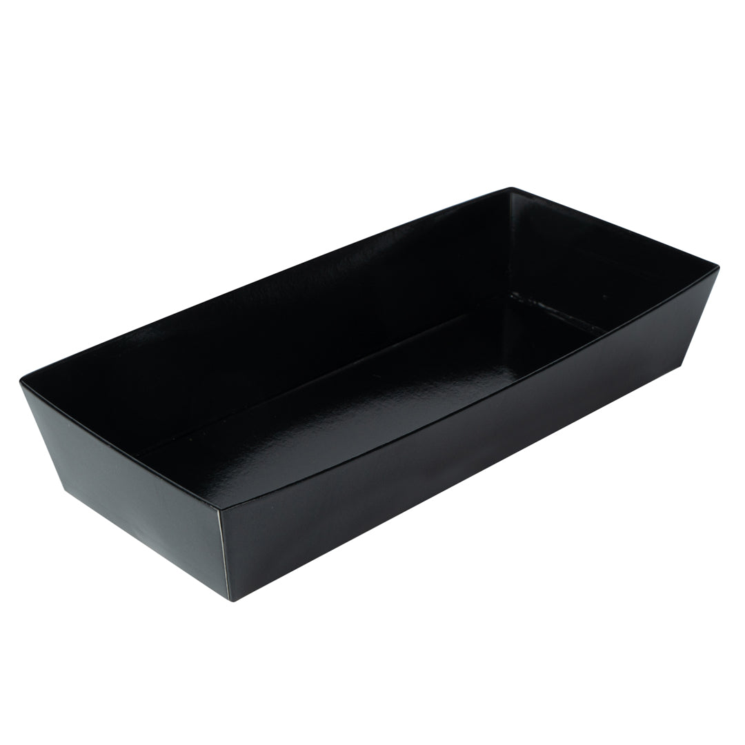 Matsuri Vision Rectangle Black Paper Large Sushi Container - 7" x 2 3/4" x 1 1/2" - 100 count box