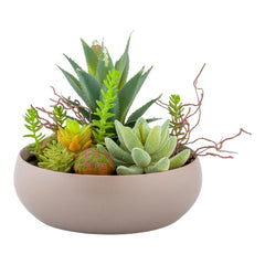 Plastic Table Art Faux Succulent Arrangement - Helio Porcelain Planter, Taupe - 6