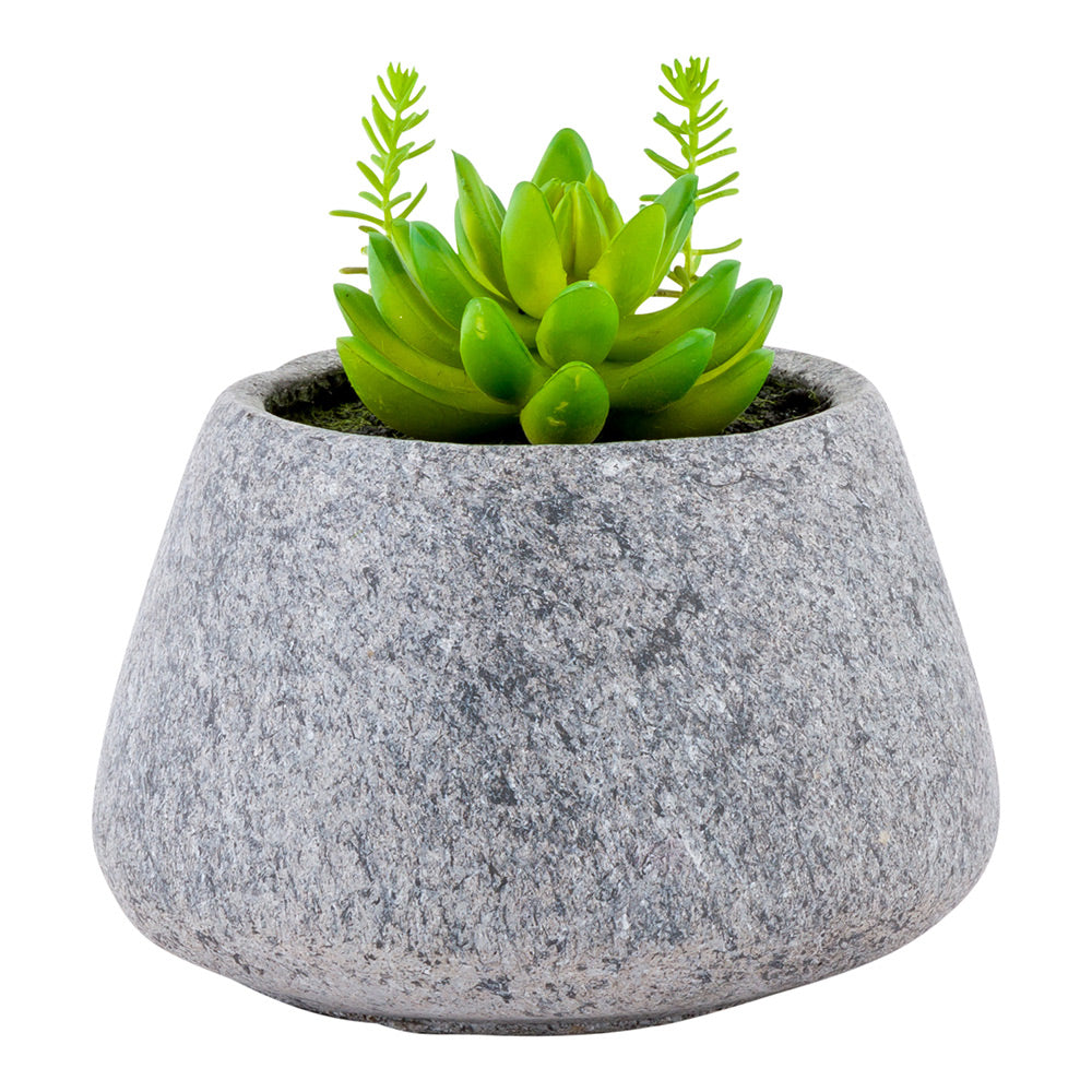 Plastic Table Art Faux Succulent Arrangement - Gravel Concrete Planter, Round - 6 1/2" x 6 1/2" x 7" - 1 count box