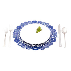 Pastry Tek Round Navy Blue Paper Doilies - Lace - 12