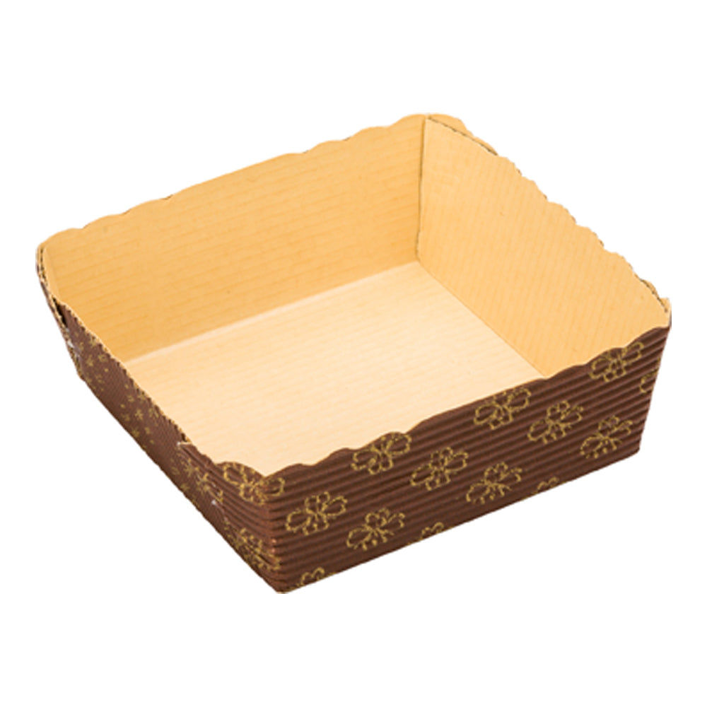 Panificio 4 oz Kraft Paper Square Baking Cup - Greaseproof, Rippled - 3" x 2 3/4" x 1 3/4" - 100 count box