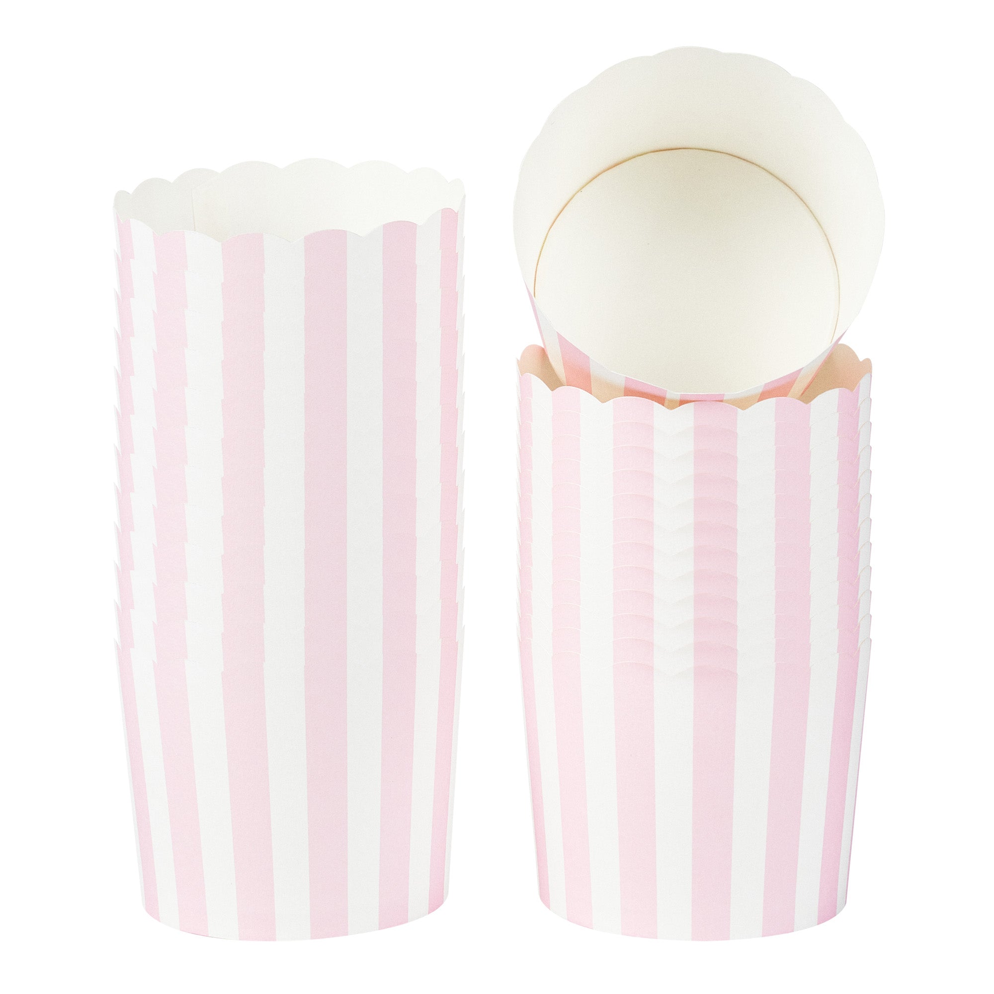 Panificio 6 oz Round Stripe Pink Paper Classic Baking Cup - Scalloped - 2 3/4" x 2 3/4" x 2 1/4" - 200 count box