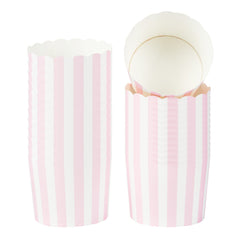 Panificio 6 oz Round Stripe Pink Paper Classic Baking Cup - Scalloped - 2 3/4