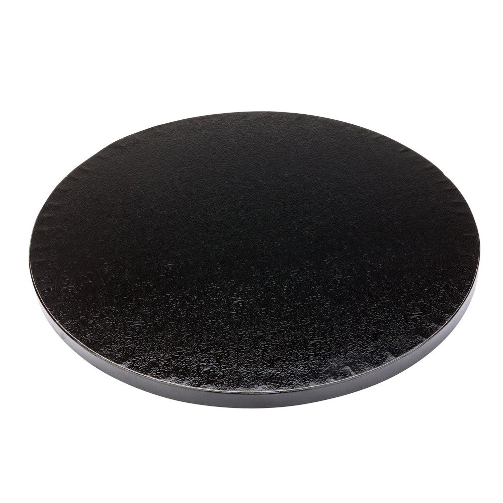 Pastry Tek Round Black Cardboard Cake Drum Board - Covered Edge - 10" x 10" x 1/2" - 1 count box