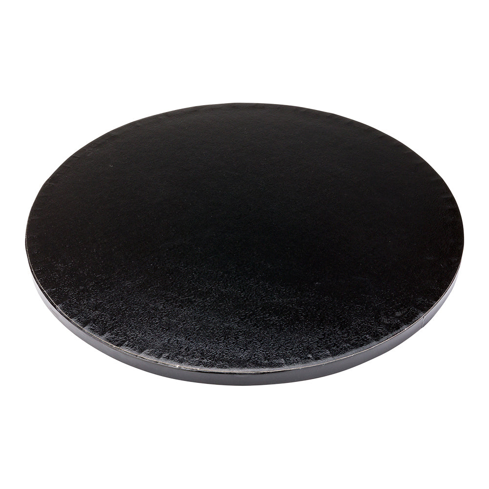 Pastry Tek Round Black Cardboard Cake Drum Board - Covered Edge - 12" x 12" x 1/2" - 1 count box