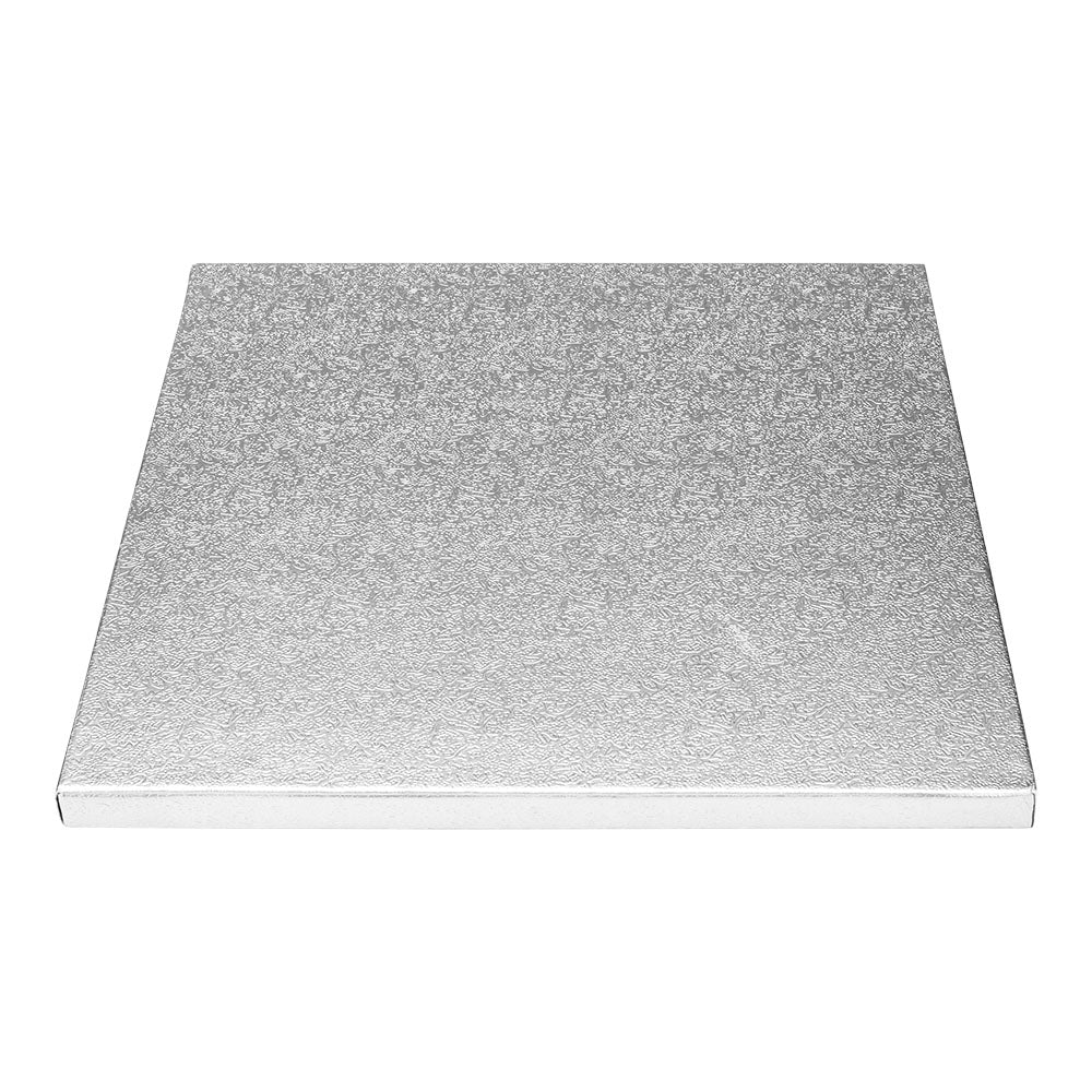 Pastry Tek Square Metallic Silver Cardboard Cake Drum Board - Covered Edge - 8" x 8" x 1/2" - 1 count box