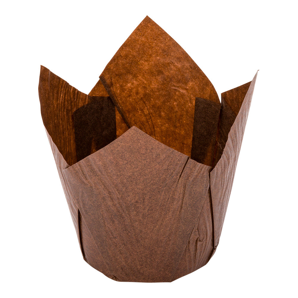 Panificio 4 oz Brown Paper Tulip Baking Cup - Greaseproof - 3 1/2" x 3 1/2" x 3 1/2" - 200 count box