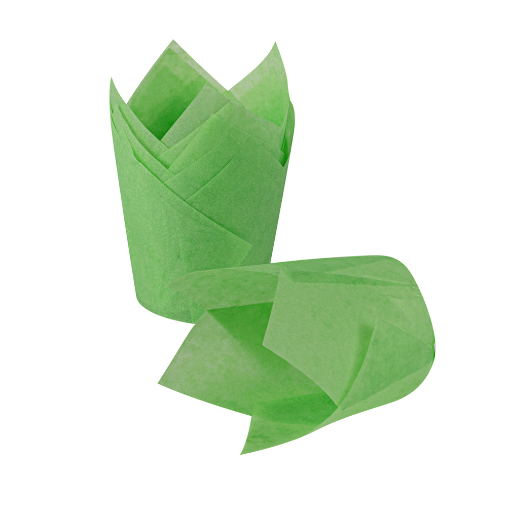 Panificio 4 oz Green Paper Tulip Baking Cup - Greaseproof - 3 1/2" x 3 1/2" x 3 1/2" - 200 count box