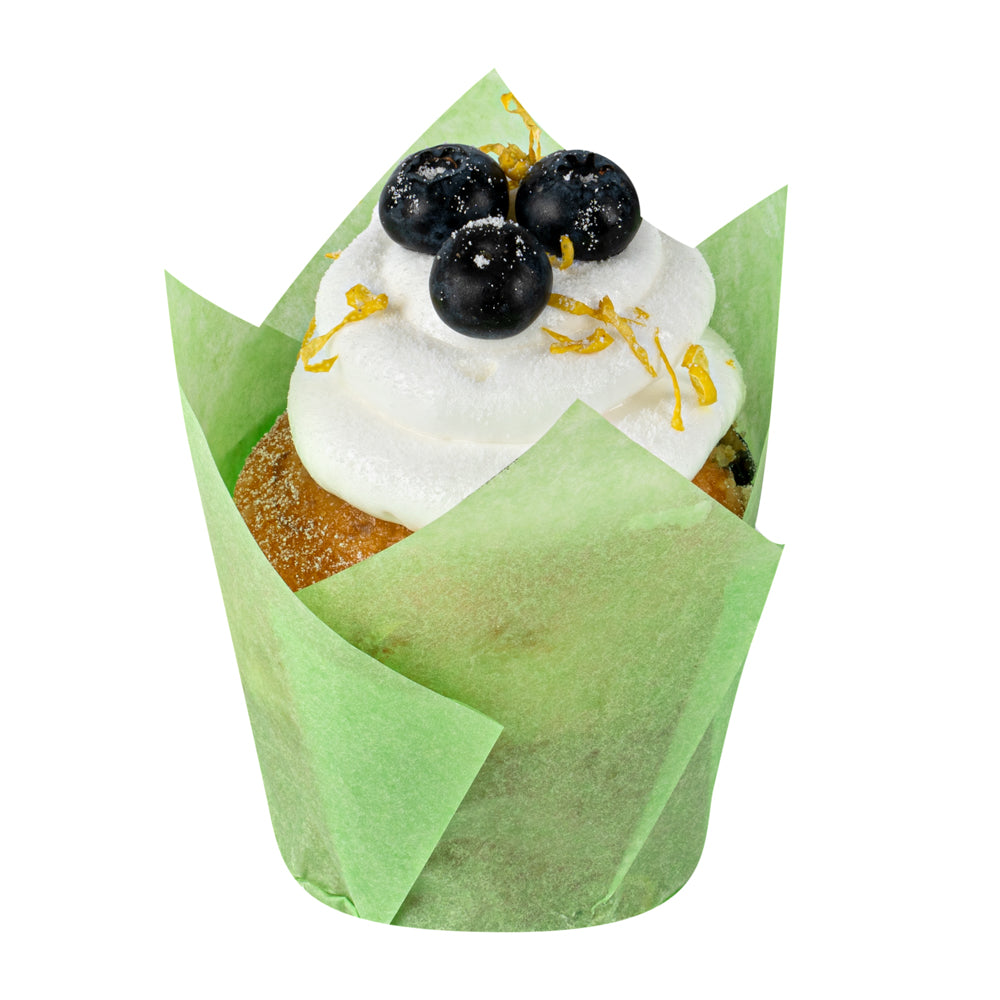 Panificio 4 oz Green Paper Tulip Baking Cup - Greaseproof - 3 1/2" x 3 1/2" x 3 1/2" - 200 count box