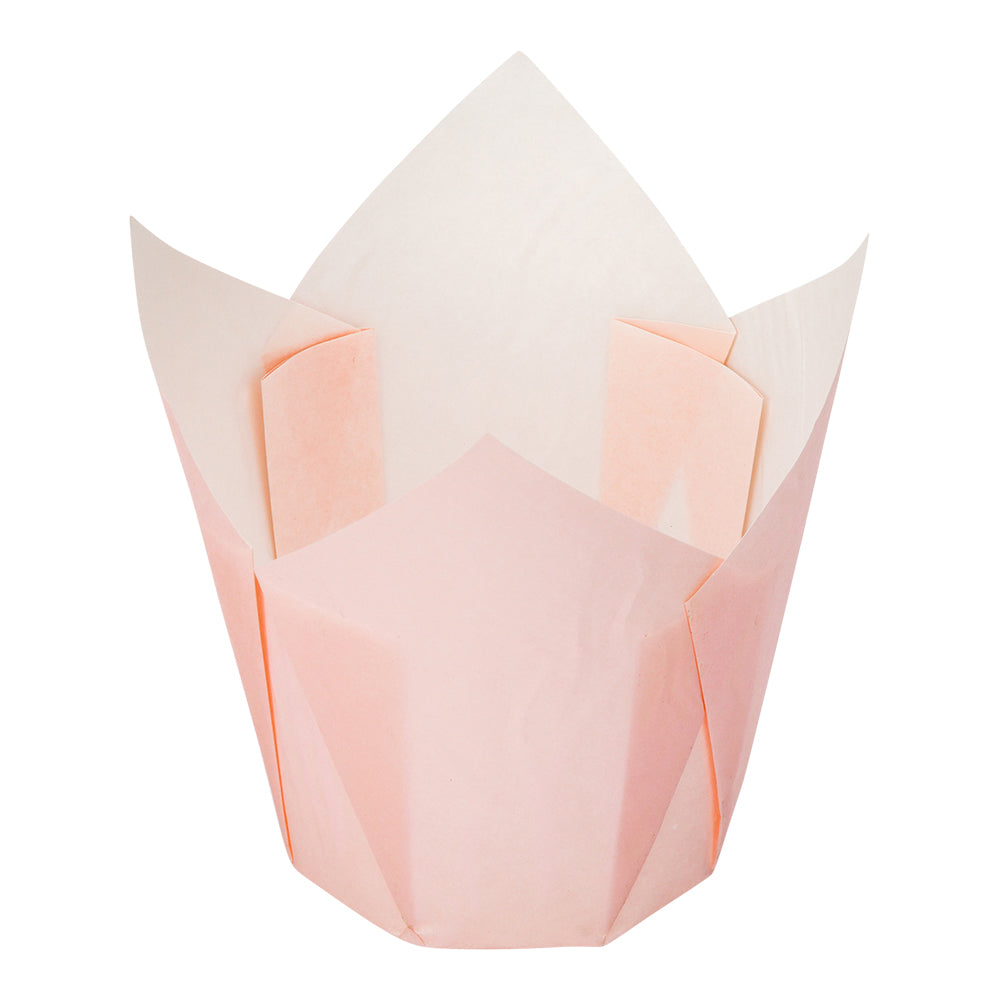 Panificio 4 oz Pink Paper Tulip Baking Cup - Greaseproof - 3 1/2" x 3 1/2" x 3 1/2" - 200 count box