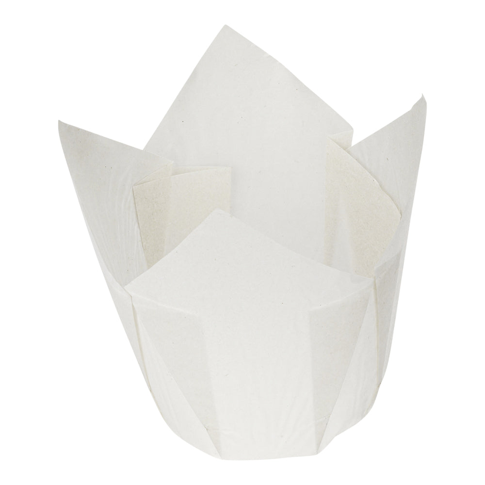 Panificio 4 oz White Paper Tulip Baking Cup - Greaseproof - 3 1/2" x 3 1/2" x 3 1/2" - 200 count box