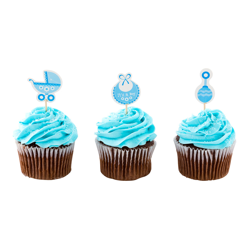 Top Cake Blue Paper Baby Shower Cake Topper - Boy - 3 1/2" x 1 1/2" - 24 pieces