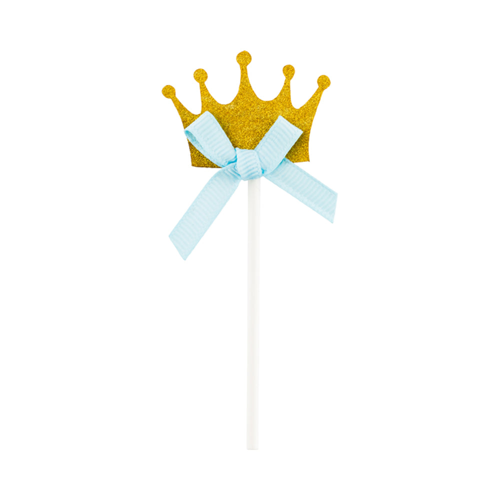 Top Cake Gold Paper Crown Cake Topper - Glitter, Blue Bow - 3 3/4" x 1 1/2" - 100 count box